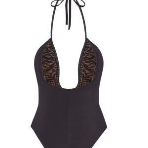 Fendi U-Neck Ruched Swimsuit In Black
